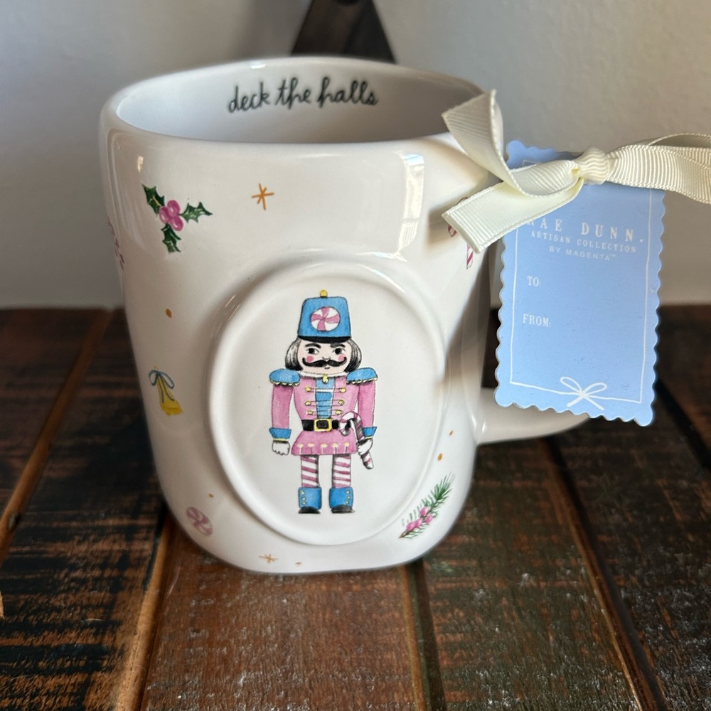 Rae Dunn DECK THE HALLS Christmas Nutcracker Double Sided Mug Floral Pastel NEW